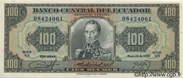 100 Sucres ECUADOR  1980 P.112 UNC