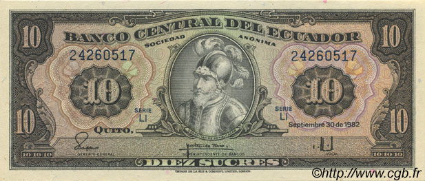 10 Sucres ECUADOR  1982 P.114b UNC