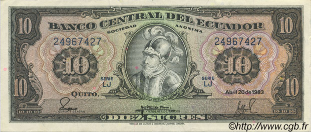 10 Sucres ECUADOR  1983 P.114b EBC