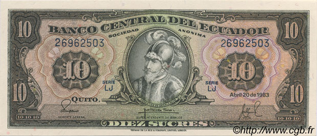 10 Sucres EKUADOR  1983 P.114b ST