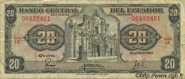 20 Sucres EKUADOR  1983 P.115b S