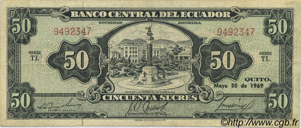 50 Sucres ECUADOR  1969 P.116d F+