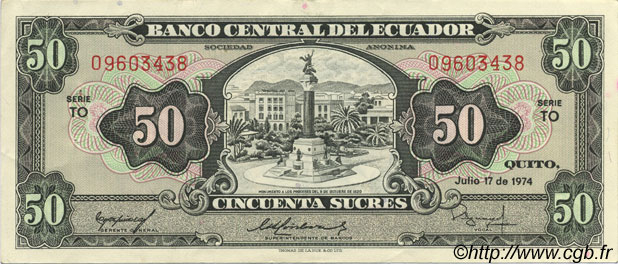 50 Sucres ECUADOR  1974 P.116d XF