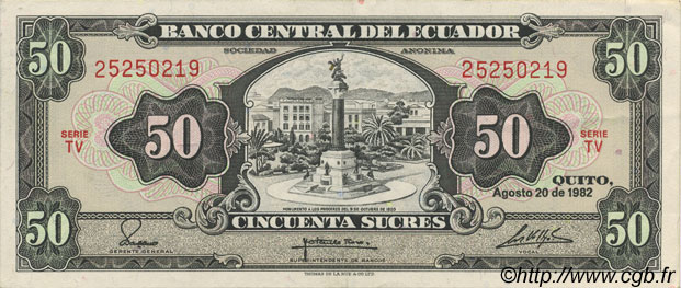 50 Sucres ECUADOR  1982 P.116e q.AU