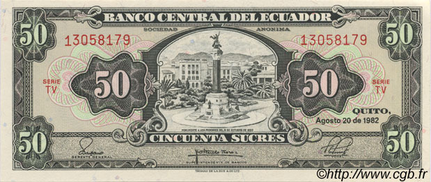 50 Sucres ECUADOR  1982 P.116e FDC
