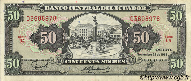 50 Sucres ECUADOR  1988 P.122a XF+