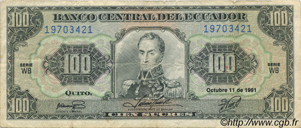 100 Sucres ECUADOR  1991 P.123Aa MBC