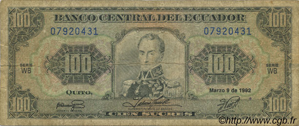 100 Sucres ECUADOR  1992 P.123Aa G