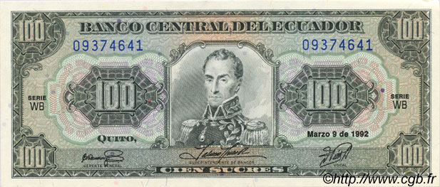 100 Sucres ECUADOR  1992 P.123Aa XF+