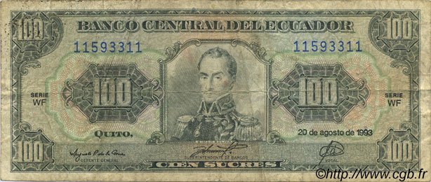 100 Sucres ECUADOR  1993 P.123Ab BC