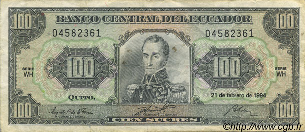 100 Sucres ECUADOR  1994 P.123Ac VF