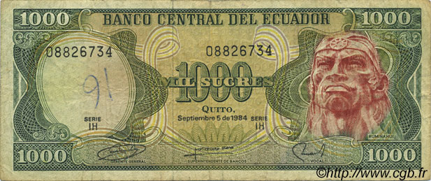 1000 Sucres ECUADOR  1984 P.125a F