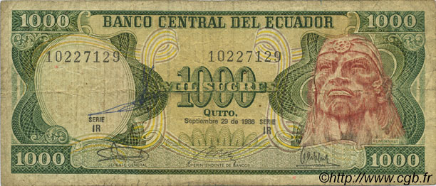 1000 Sucres ECUADOR  1986 P.125a F