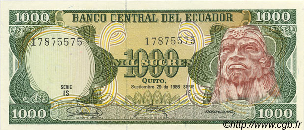 1000 Sucres ECUADOR  1986 P.125a UNC