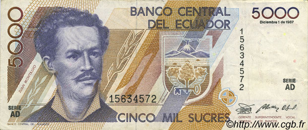 5000 Sucres ECUADOR  1987 P.126a MBC