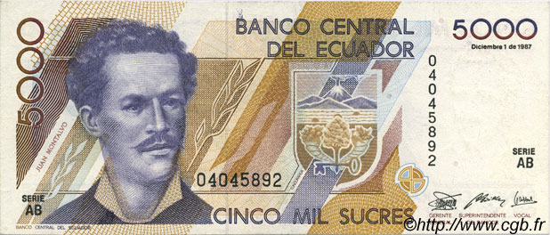 5000 Sucres ECUADOR  1987 P.126a XF