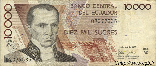 10000 Sucres ECUADOR  1988 P.127a VF
