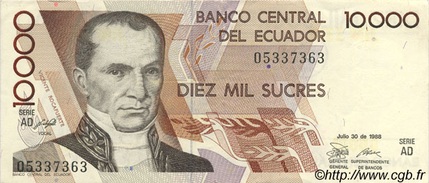 10000 Sucres ECUADOR  1988 P.127a XF+