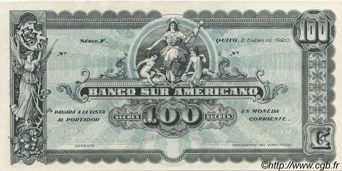 100 Sucres Non émis ECUADOR  1920 PS.254 FDC