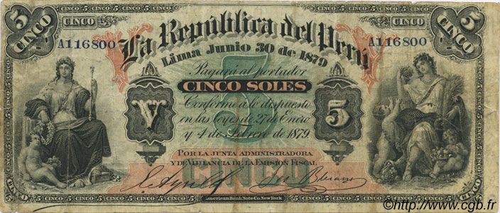 5 Soles PERU  1879 P.003 F