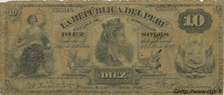 10 Soles PERU  1879 P.005 G