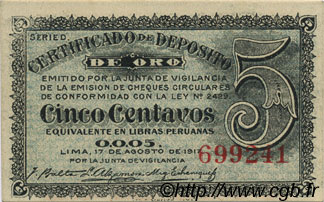 5 Centavos PERU  1917 P.029 UNC