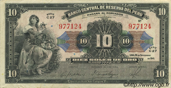 10 Soles PERú  1941 P.067Aa EBC+