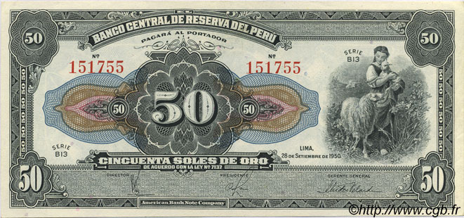 50 Soles PERU  1950 P.068Ac UNC-