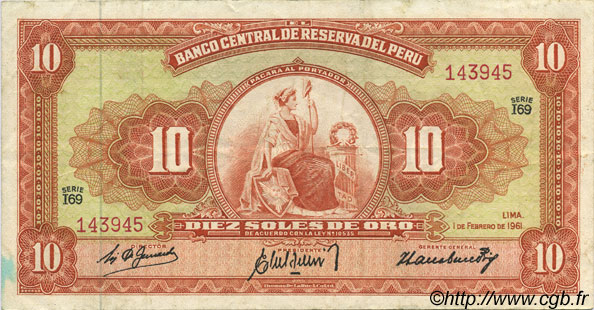 10 Soles PERU  1961 P.082A BB