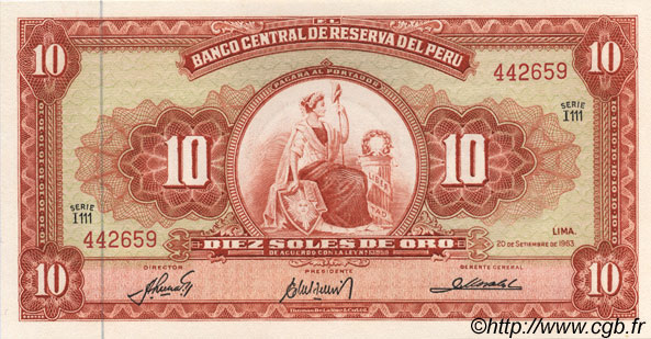 10 Soles de Oro PERU  1963 P.084 UNC