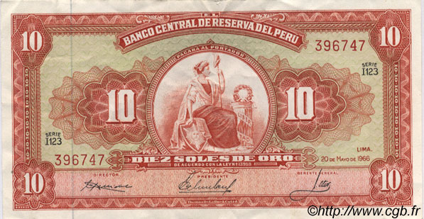 10 Soles de Oro PERú  1966 P.084 MBC+