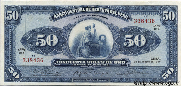 50 Soles de Oro PERU  1965 P.089 UNC-