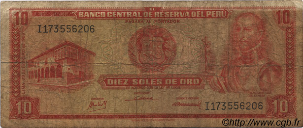 10 Soles de Oro PERú  1968 P.093a RC