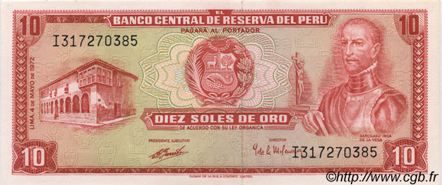 10 Soles de Oro PERú  1972 P.100c SC+