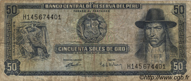 50 Soles de Oro PERU  1974 P.101c S