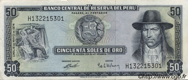 50 Soles de Oro PERU  1974 P.101c SPL