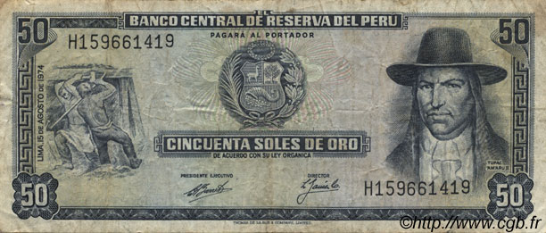 50 Soles de Oro PERU  1974 P.101c F+