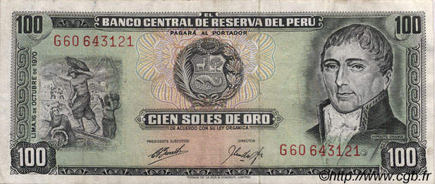 100 Soles de Oro PERU  1970 P.102b SPL