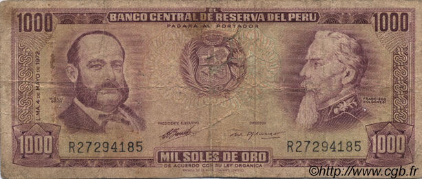 1000 Soles de Oro PERU  1972 P.105b G