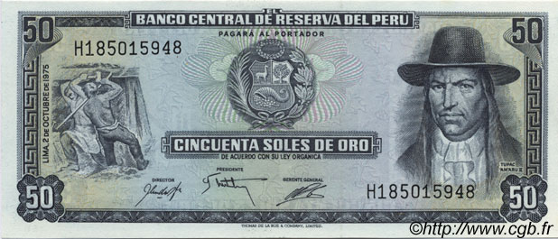 50 Soles de Oro PERU  1975 P.107 q.FDC