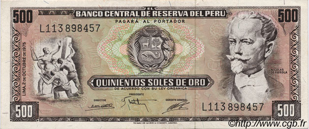 500 Soles de Oro PERú  1975 P.110 SC+