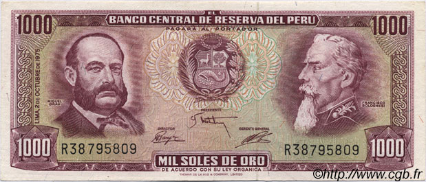 1000 Soles de Oro PERú  1975 P.111 SC