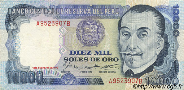 10000 Soles de Oro PERú  1979 P.120 EBC+