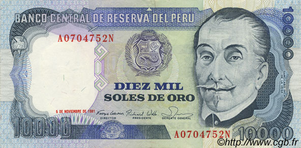10000 Soles de Oro PERú  1981 P.120 EBC