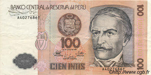 100 Intis PERU  1987 P.133 XF