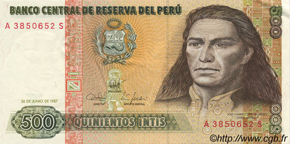 500 Intis PERU  1987 P.134b SPL