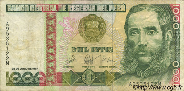 1000 Intis PERU  1987 P.136b BB