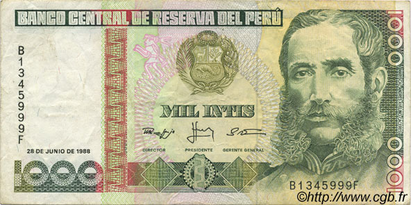1000 Intis PERU  1988 P.136b BB