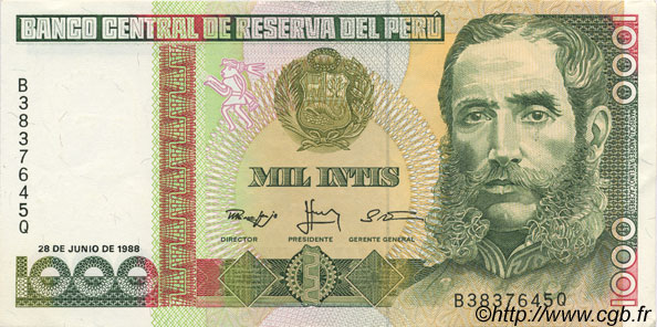 1000 Intis PERU  1988 P.136b SPL
