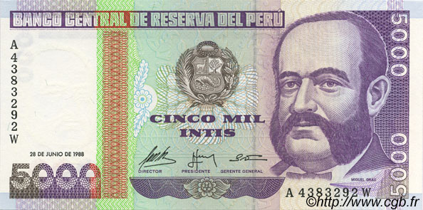 5000 Intis PERú  1988 P.137 FDC